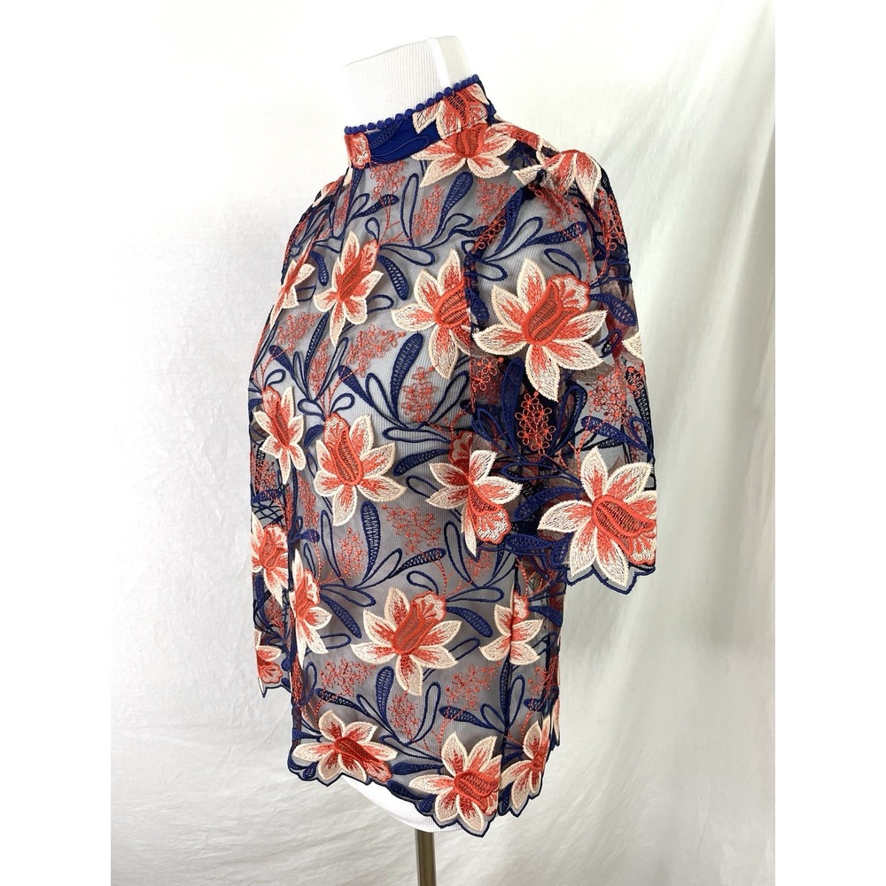 Anthropologie Top Womens 2 Mesh Embroidered Floral High Neck - Picture 2 of 8